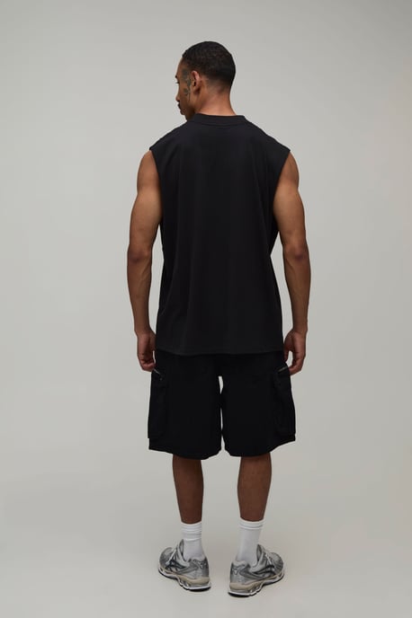 Elasticated Waist Parachute Extended Drawcord Cargo Denim Jorts - Image 2