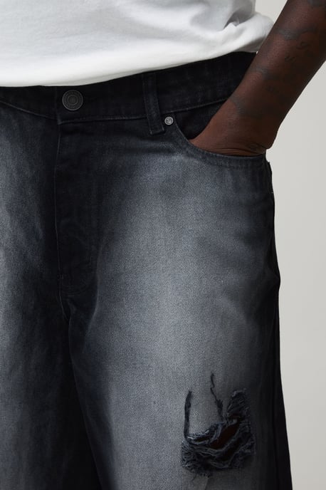 Fade Wash Extreme Distressed Longline Jorts - Image 3
