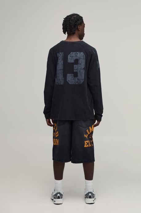 Longline Varsity Print Denim Jorts - Image 2