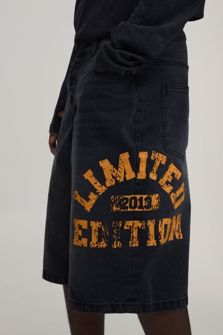 Longline Varsity Print Denim Jorts - Image 3
