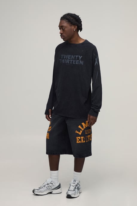 Longline Varsity Print Denim Jorts - Image 4