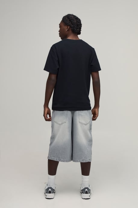 Longline Varsity Print Contrast Denim Jorts - Image 2