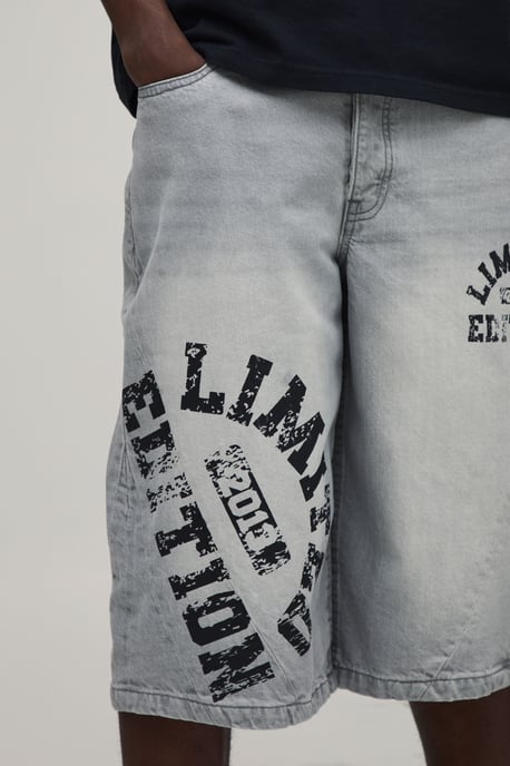 Longline Varsity Print Contrast Denim Jorts - Image 3