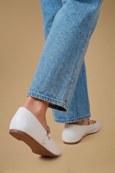 Jem Faux Leather Flower Brooch Detail MaryJane Ballet Pumps - Image 2