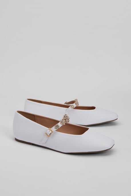 Jem Faux Leather Flower Brooch Detail MaryJane Ballet Pumps - Image 3
