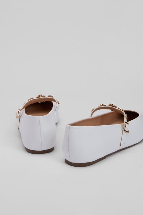 Jem Faux Leather Flower Brooch Detail MaryJane Ballet Pumps - Image 4