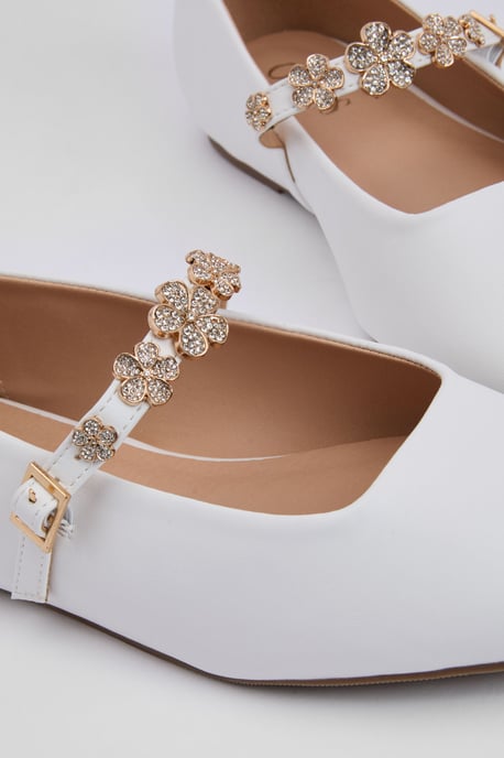 Jem Faux Leather Flower Brooch Detail MaryJane Ballet Pumps - Image 5