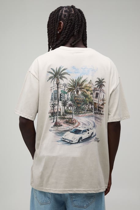 Stone Oversized Palm Beverly Hills Print T-Shirt - Image 1