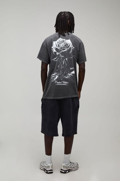 Oversized Rose Print Washed T-Shirt - Image 2