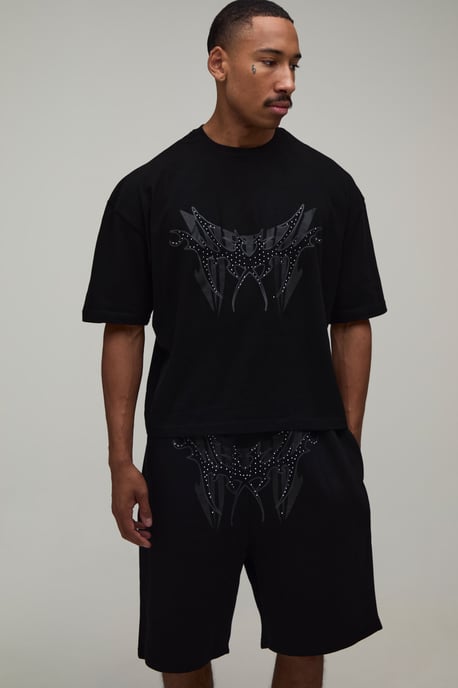 Oversized Boxy Studded T-Shirt & Relaxed Short Set - Image 1