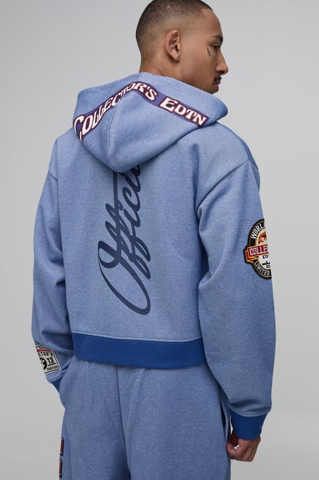 Collector's Edtn Shrunken Boxy Badged Pique Zip Thru Hoodie - Image 3