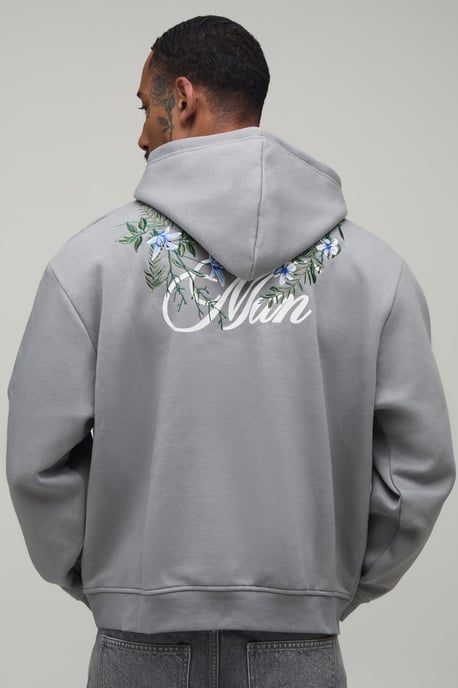 Oversized Boxy Man Floral Embroidered Hoodie - Image 1