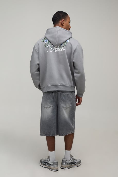 Oversized Boxy Man Floral Embroidered Hoodie - Image 2