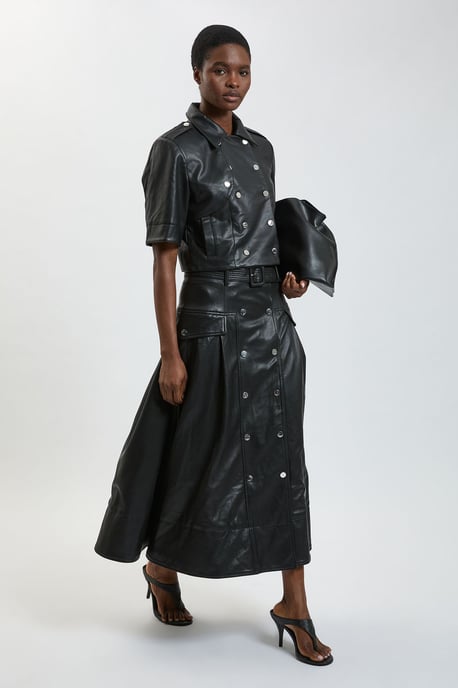Faux Leather Cropped Trench Jacket - Image 2