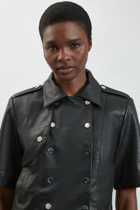Faux Leather Cropped Trench Jacket - Image 4