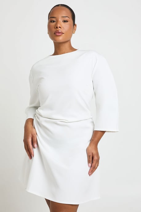 Plus 3/4 Balloon Sleeve Cinch Waist Mini Dress - Image 1