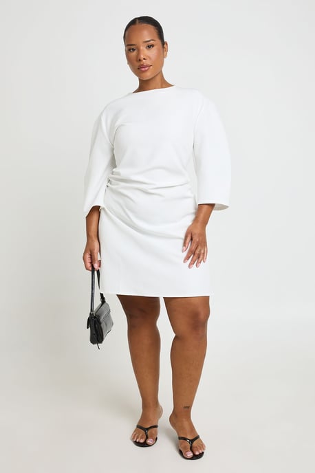 Plus 3/4 Balloon Sleeve Cinch Waist Mini Dress - Image 3