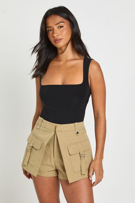 Petite Double Layer Slinky Square Neck Sleeveless Bodysuit - Image 1
