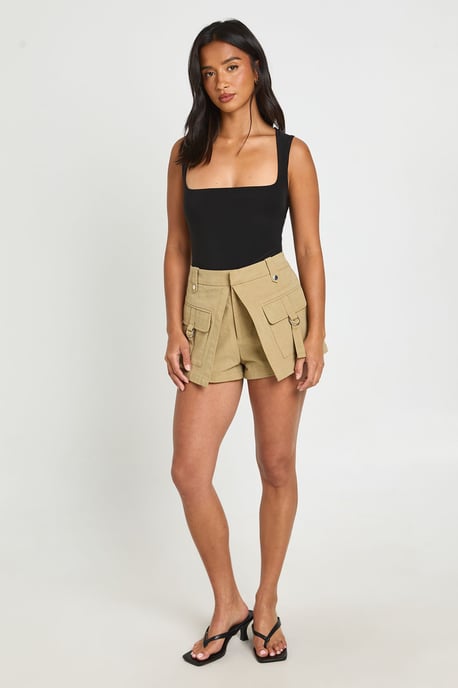 Petite Double Layer Slinky Square Neck Sleeveless Bodysuit - Image 3