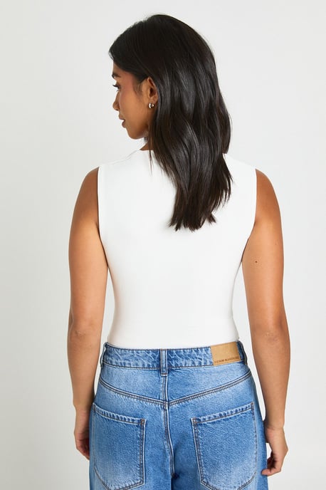 Petite Double Layer Slinky Square Neck Sleeveless Bodysuit - Image 2