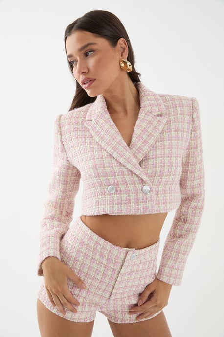 Premium Boucle Cropped Double Breasted Blazer - Image 1