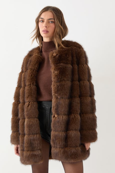 Panelled Faux Fur Coat - Image 1