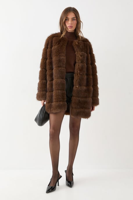 Panelled Faux Fur Coat - Image 2