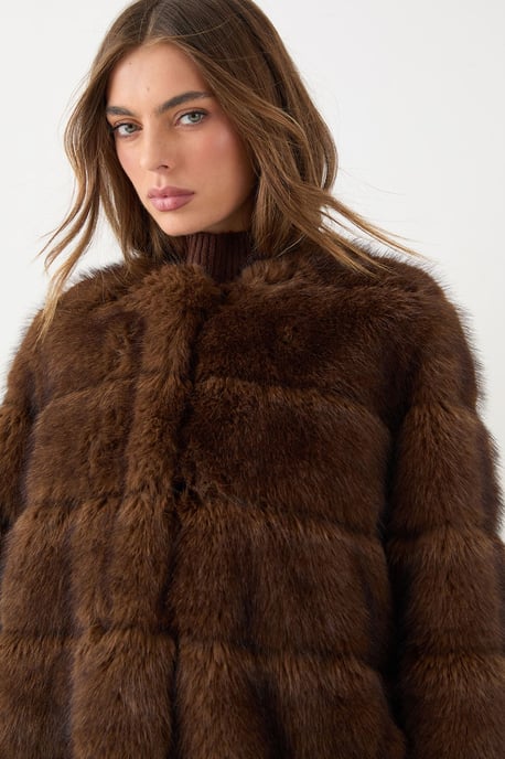 Panelled Faux Fur Coat - Image 4
