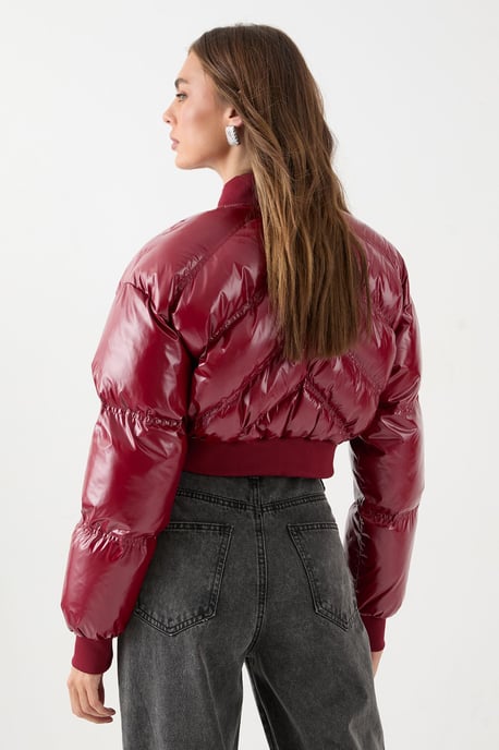 Premium High Shine Cropped Puffer Coat - Image 3