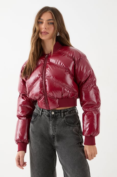 Premium High Shine Cropped Puffer Coat - Image 4