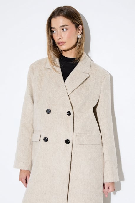 Wool Look Structured Shoulder Coat - Image 5