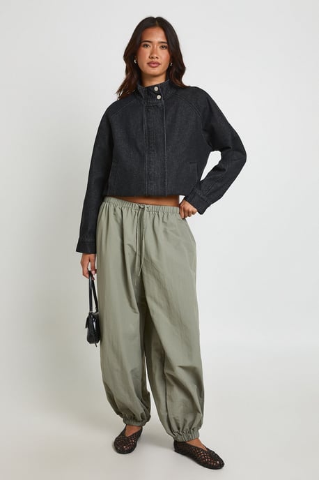 Funnel Neck Denim Bomber Jacket - Image 3
