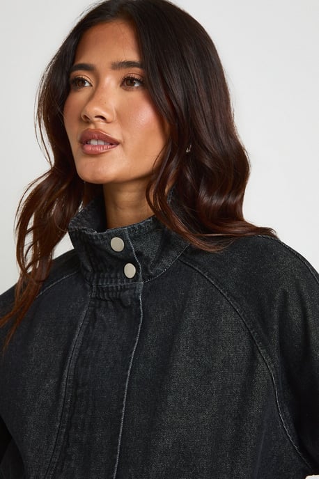 Funnel Neck Denim Bomber Jacket - Image 4