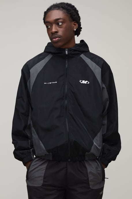 Boxy Fit Colour Block M Star Hooded Jacket - Image 1