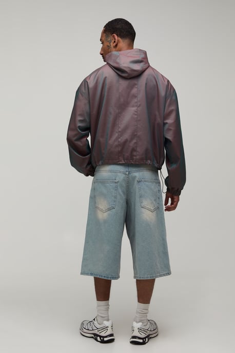 Cropped Fit Two Tone Fabric Hooded Cagoule - Image 2