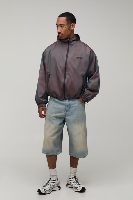 Cropped Fit Two Tone Fabric Hooded Cagoule - Image 4