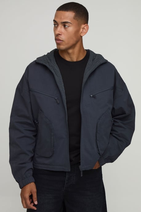 Boxy Fit Hooded Reversible Check Cagoule - Image 1