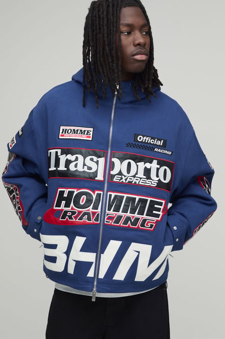 Oversized MAN Applique Twill Hooded Peaked Cagoule - Image 1