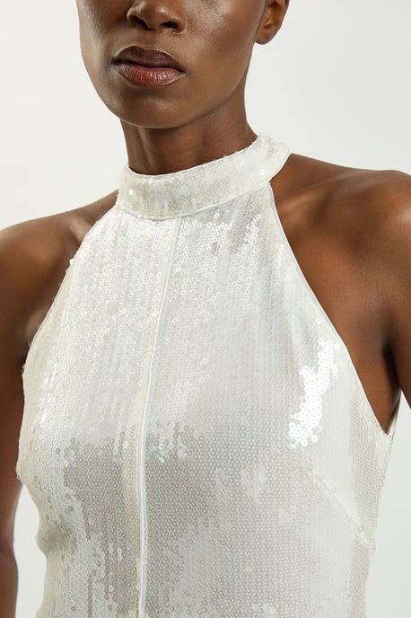 Petite Sequin Halter Neck Hanky Hem Maxi Dress - Image 2