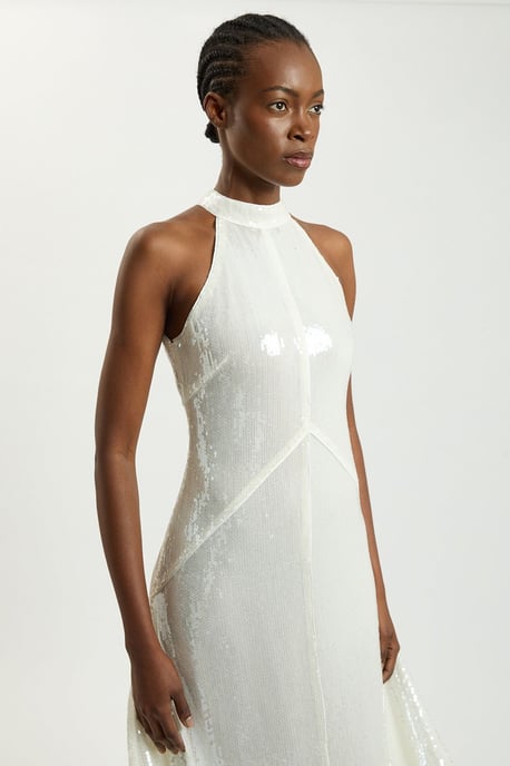 Petite Sequin Halter Neck Hanky Hem Maxi Dress - Image 4