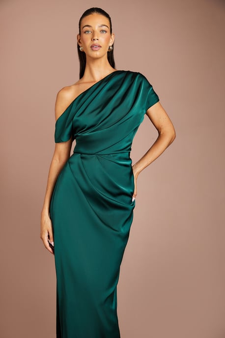 Satin Ruched Detail Off The Shoulder Maxi Bridesmaid Dress - Image 2
