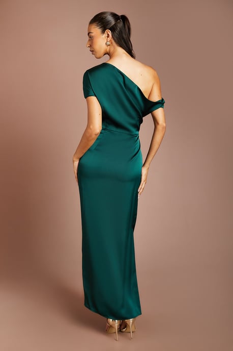 Satin Ruched Detail Off The Shoulder Maxi Bridesmaid Dress - Image 3