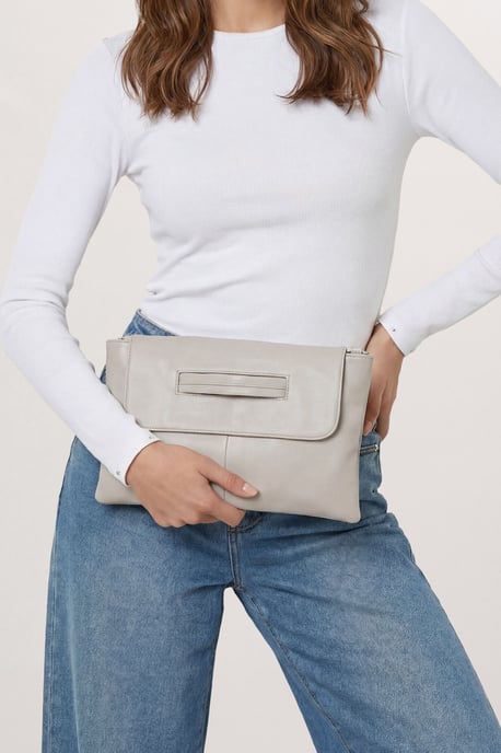 Grey Oversized Faux Leather Look Clutch Bag with Handle - Image 2