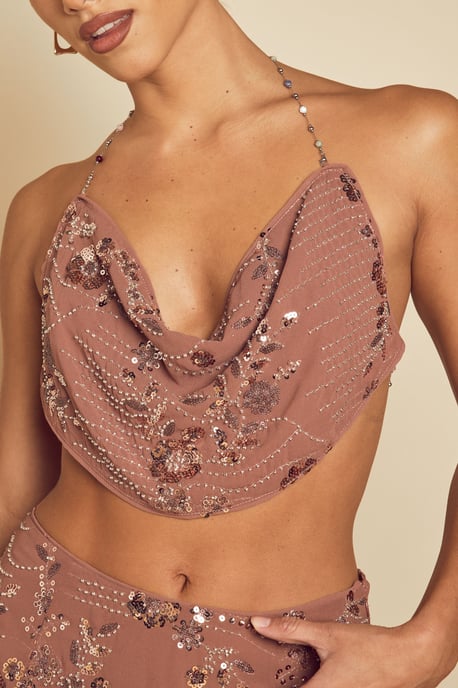 Embellished Cowl Neck Crop Top - Image 4