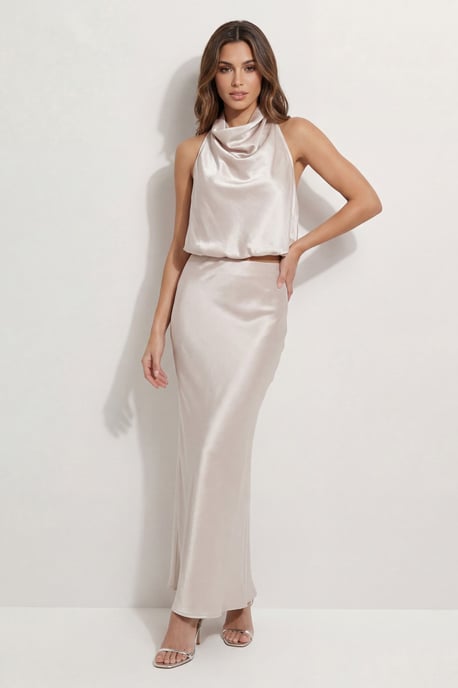 Premium Satin Draped Crop Top Co-Ord - Image 1