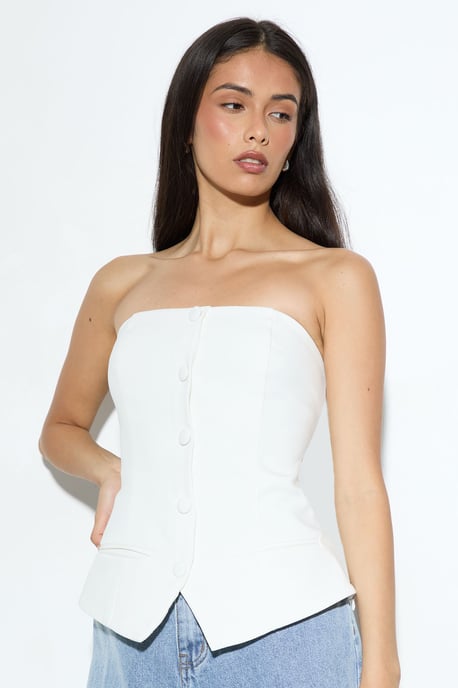 Tailored Bandeau Button Front Bustier Top - Image 2