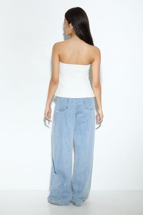Tailored Bandeau Button Front Bustier Top - Image 3