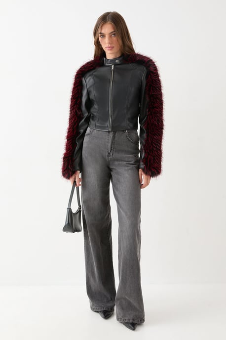 Premium Fur Sleeve Moto Jakcet - Image 4
