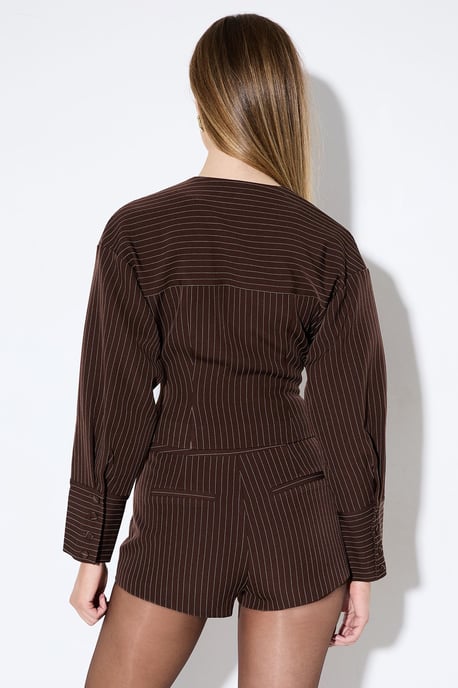Collarless Pinstripe Tailored Jacket Co-Ord - Image 3