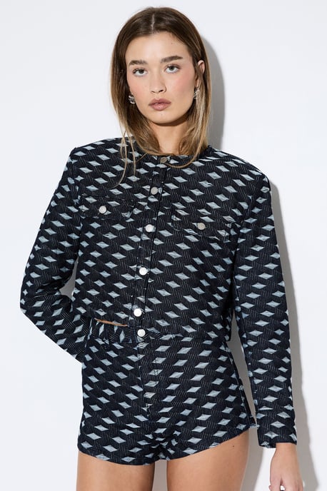 Premium Denim Diamond Textured Denim Trucker Jacket Co-Ord - Image 1